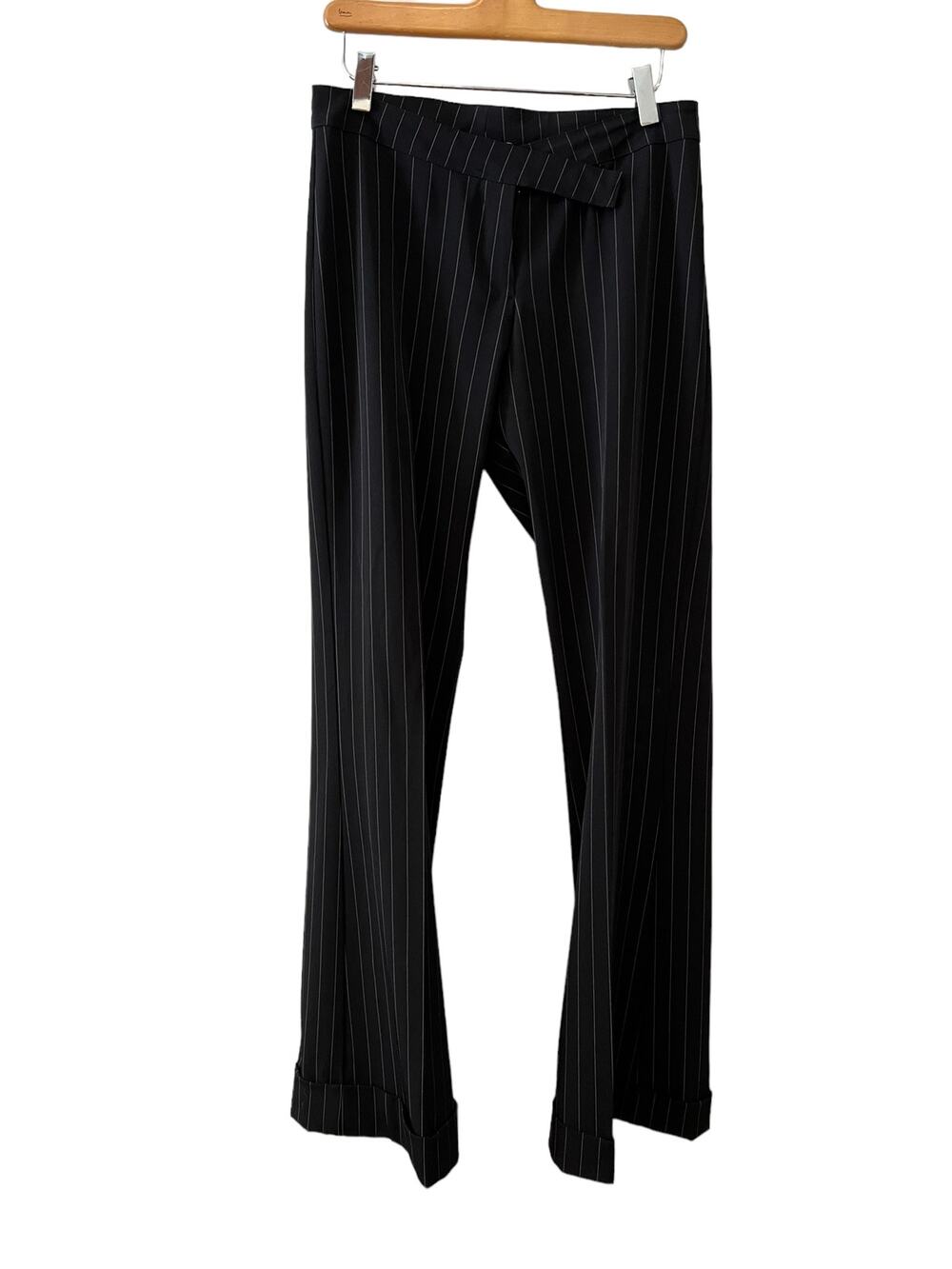 Lafayette 148 New York Wide Leg Pinstripe Cuffed Trousers Black 8